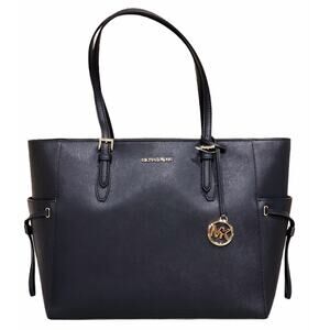 NWT Michael Kors Gilly L Jet Set Drawstring Top-Zip Tote Black Saffiano Leather